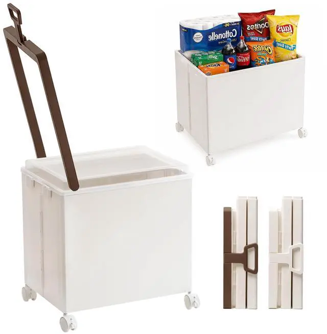 Main image of Folding Utility Cart Portable Rolling Crate Handcart Shopping Trolley | Collapsible Tool Box, with Lid, Basket on 4 Rotate Wheels, for Grocery, Shopping, Office, Storage, Teacher