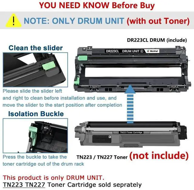 Alt view image 2 of 7 - DR223CL Drum Unit Set Replacement for Brother DR223CL DR-223CL DR223 | for HL-L3210CW HL-L3270CDW MFC-L3770CDW MFC-L3750CDW HL-L3230CDW HL-L3290CDW MFC-L3710CW,Black Cyan Magenta Yellow, No Toner