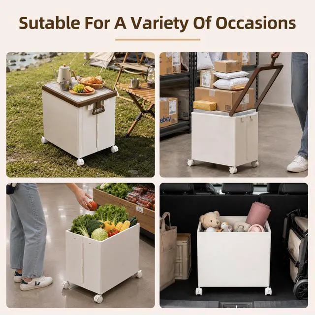 Alt view image 4 of 7 - Folding Utility Cart Portable Rolling Crate Handcart Shopping Trolley | Collapsible Tool Box, with Lid, Basket on 4 Rotate Wheels, for Grocery, Shopping, Office, Storage, Teacher