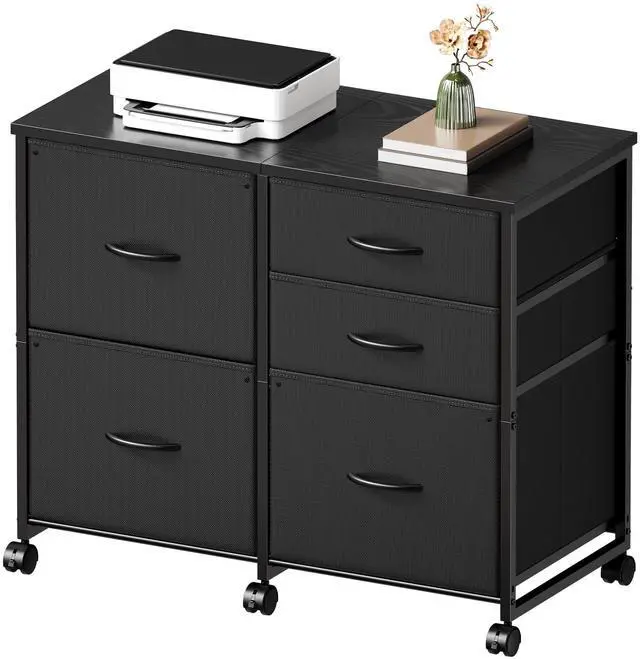 Main image of Lateral File Cabinet with 5 Drawers Rolling Filing Cabinets Under Desk Storage Printer Stand with Wheels,Mobile File Cabinet for Home Office,Black
