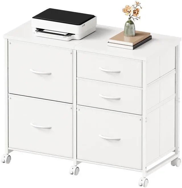 Main image of Lateral File Cabinet with 5 Drawers Rolling Filing Cabinets Under Desk Storage Printer Stand with Wheels,Mobile File Cabinet for Home Office,White