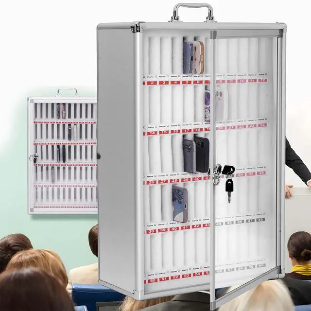 Alt view image 2 of 7 - 60 Slots Classroom Cell Phone Locker Aluminum Alloy Phone Storage Box | Wall Mounted Cell Phone Holder Storage Box Cell Phone Storage Cabinet for Schools Office Gym