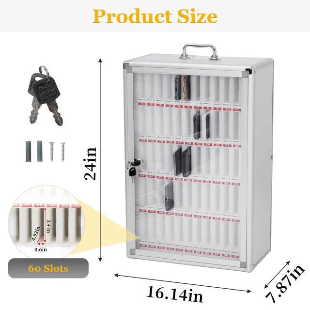 Alt view image 3 of 7 - 60 Slots Classroom Cell Phone Locker Aluminum Alloy Phone Storage Box | Wall Mounted Cell Phone Holder Storage Box Cell Phone Storage Cabinet for Schools Office Gym