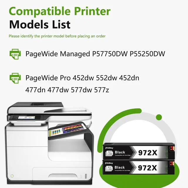 Alt view image 2 of 7 - 972X Ink Cartridges 2-Pack High Yield Replacement for HP 972X Black Ink Pagewide MFP P57750DW Pro 452dn 452dw 552dw 477dw 577dw Printer | F6T84AN
