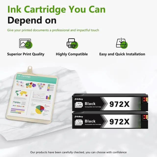 Alt view image 7 of 7 - 972X Ink Cartridges 2-Pack High Yield Replacement for HP 972X Black Ink Pagewide MFP P57750DW Pro 452dn 452dw 552dw 477dw 577dw Printer | F6T84AN