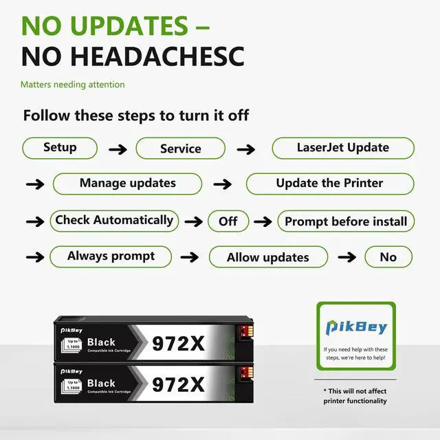 Alt view image 4 of 7 - 972X Ink Cartridges 2-Pack High Yield Replacement for HP 972X Black Ink Pagewide MFP P57750DW Pro 452dn 452dw 552dw 477dw 577dw Printer | F6T84AN