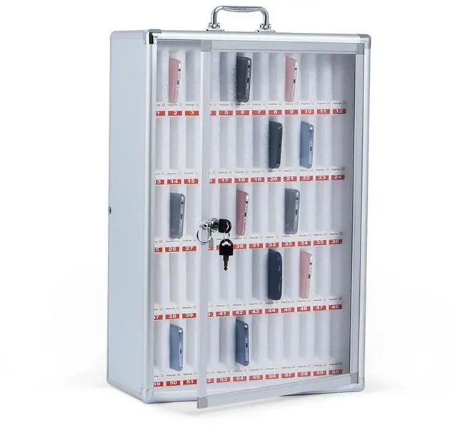 Main image of 60 Slots Classroom Cell Phone Locker Aluminum Alloy Phone Storage Box | Wall Mounted Cell Phone Holder Storage Box Cell Phone Storage Cabinet for Schools Office Gym