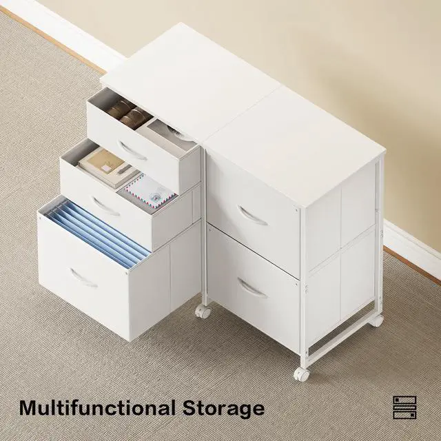 Alt view image 4 of 7 - Lateral File Cabinet with 5 Drawers Rolling Filing Cabinets Under Desk Storage Printer Stand with Wheels,Mobile File Cabinet for Home Office,White