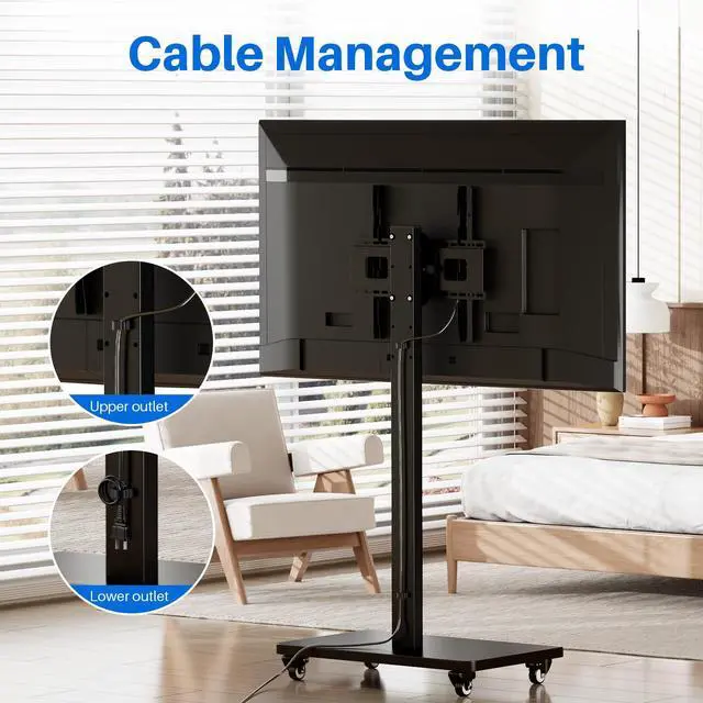Alt view image 6 of 7 - Mobile TV Cart Rolling TV Stand for 26 to 65 Inch TVs, Landscape to Portrait Rotating, Height Adjustable Portable Floor TV Stand with Locking Wheels Hold Up to 110 Lbs Max VESA 400x400mm