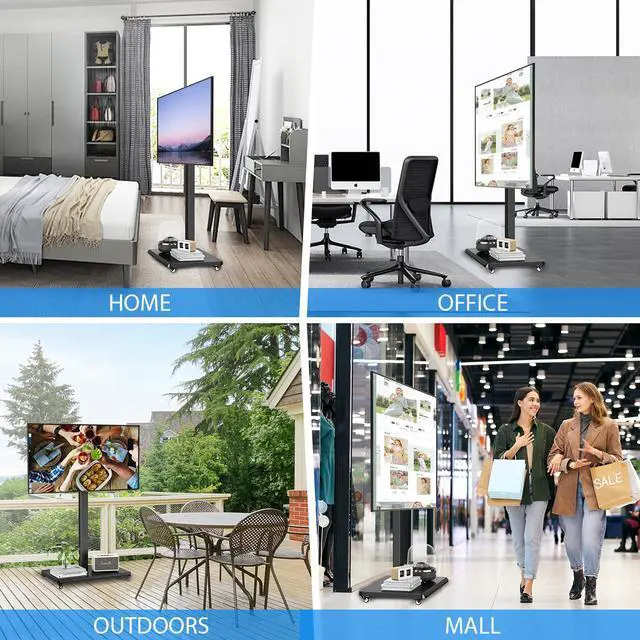 Alt view image 7 of 7 - Mobile TV Cart Rolling TV Stand for 26 to 65 Inch TVs, Landscape to Portrait Rotating, Height Adjustable Portable Floor TV Stand with Locking Wheels Hold Up to 110 Lbs Max VESA 400x400mm