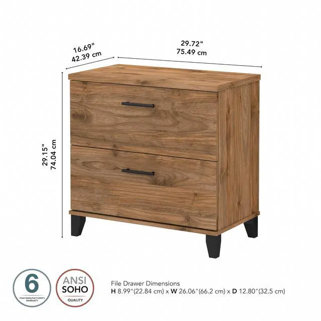 Alt view image 3 of 7 - 2 Drawer Lateral File Cabinet, Letter and Legal-Size Document Storage for Home or Professional Office, Somerset Collection, Fresh Walnut