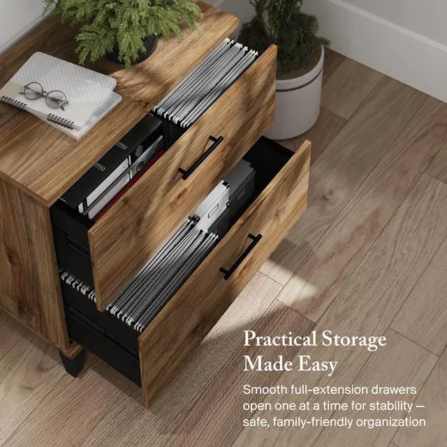 Alt view image 5 of 7 - 2 Drawer Lateral File Cabinet, Letter and Legal-Size Document Storage for Home or Professional Office, Somerset Collection, Fresh Walnut