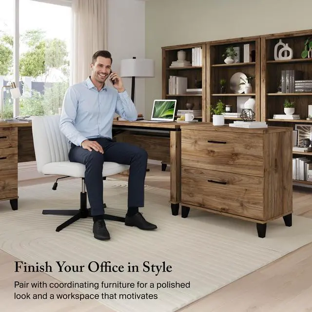 Alt view image 4 of 7 - 2 Drawer Lateral File Cabinet, Letter and Legal-Size Document Storage for Home or Professional Office, Somerset Collection, Fresh Walnut
