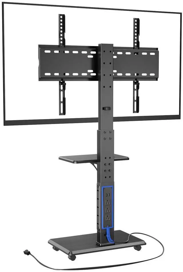 Main image of Rolling TV Stand with Power Outlet, Mobile TV Cart for 32-75 Inch TVs up to 110 lbs, 18 Adjustable Heights, Max VESA 600x400mm, TV Floor Stand with Swivel Mount/Shelf/Wheels, Fits for Bedroom