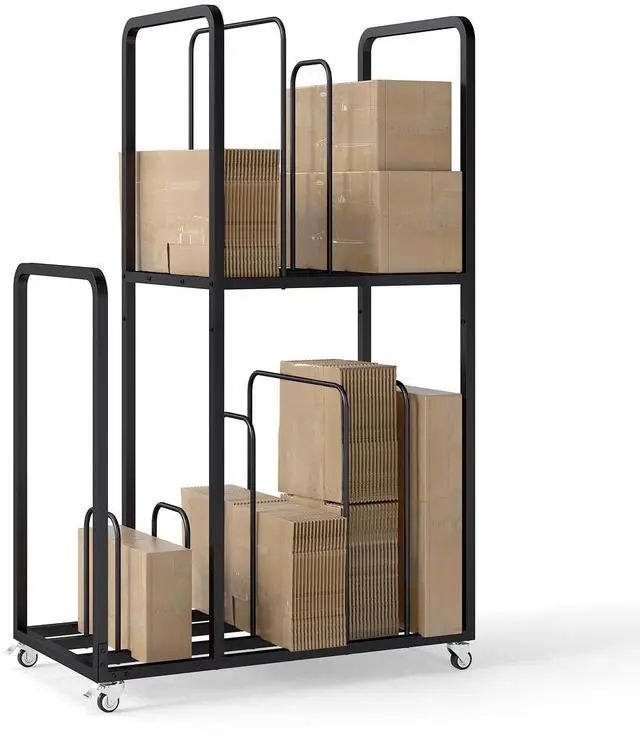 Main image of Carton Cart Stand, 2-Tier Cardboard Box Stand, Metal Cardboard Box Storage Rack, Carton Stands for Boxes with Wheels and Handle, Cardboards Organizer for Home Supermarket Warehouse Commercial