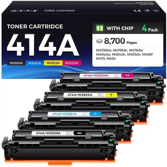 Main image of 414A Toner Cartridge Set 4-Pack Printer Replacement for HP 414A W2020A W2021A W2022A W2023A Compatible for HP Color Laserjet Pro MFP M479fdw M479fnw M479dw M454dw M454dn M454nw Enterprise M480f M455dn