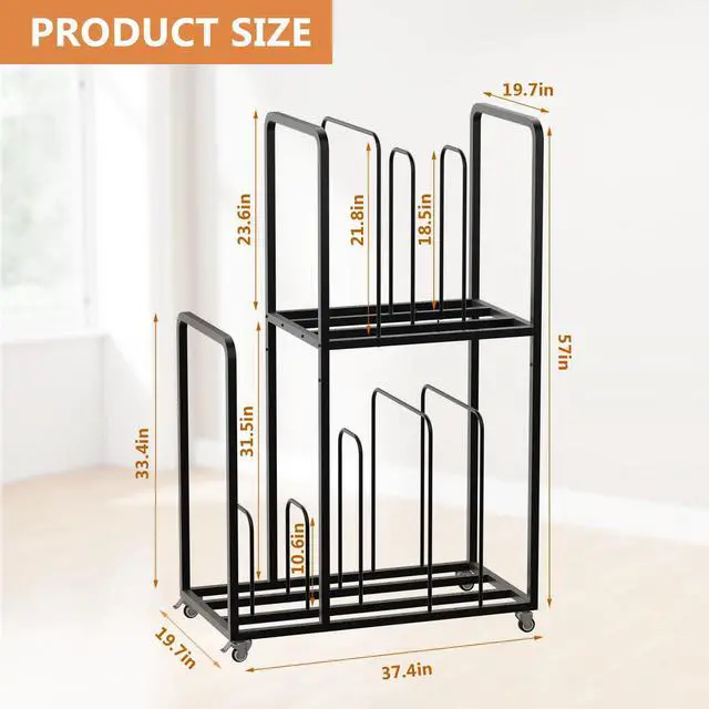 Alt view image 3 of 7 - Carton Cart Stand, 2-Tier Cardboard Box Stand, Metal Cardboard Box Storage Rack, Carton Stands for Boxes with Wheels and Handle, Cardboards Organizer for Home Supermarket Warehouse Commercial