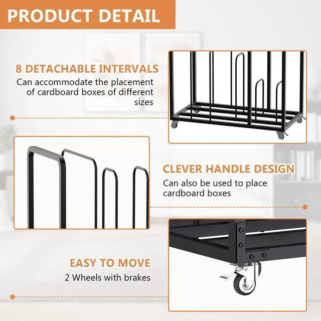 Alt view image 4 of 7 - Carton Cart Stand, 2-Tier Cardboard Box Stand, Metal Cardboard Box Storage Rack, Carton Stands for Boxes with Wheels and Handle, Cardboards Organizer for Home Supermarket Warehouse Commercial