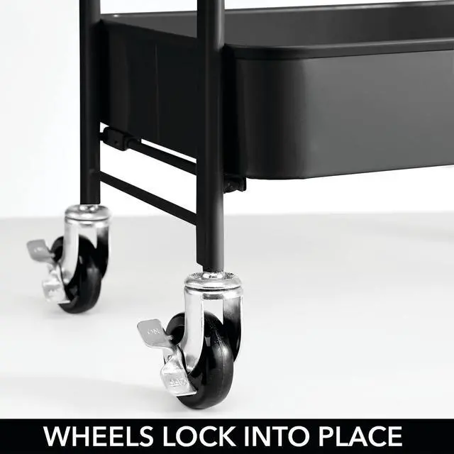 Alt view image 2 of 7 - Metal 3-Tier Rolling Utility Storage Carts - Organizer Trolley for Bathroom, Kitchen, Laundry, Office, and Kids Rooms - Heavy Duty Caddy with 4 Caster Wheels - Matte Black