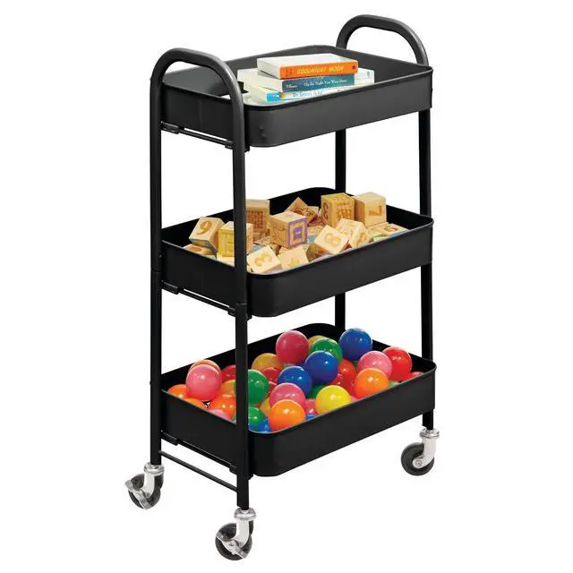 Alt view image 5 of 7 - Metal 3-Tier Rolling Utility Storage Carts - Organizer Trolley for Bathroom, Kitchen, Laundry, Office, and Kids Rooms - Heavy Duty Caddy with 4 Caster Wheels - Matte Black