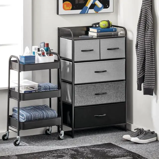 Alt view image 4 of 7 - Metal 3-Tier Rolling Utility Storage Carts - Organizer Trolley for Bathroom, Kitchen, Laundry, Office, and Kids Rooms - Heavy Duty Caddy with 4 Caster Wheels - Matte Black