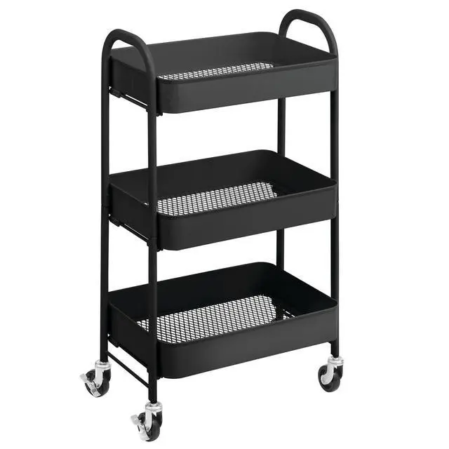 Alt view image 7 of 7 - Metal 3-Tier Rolling Utility Storage Carts - Organizer Trolley for Bathroom, Kitchen, Laundry, Office, and Kids Rooms - Heavy Duty Caddy with 4 Caster Wheels - Matte Black