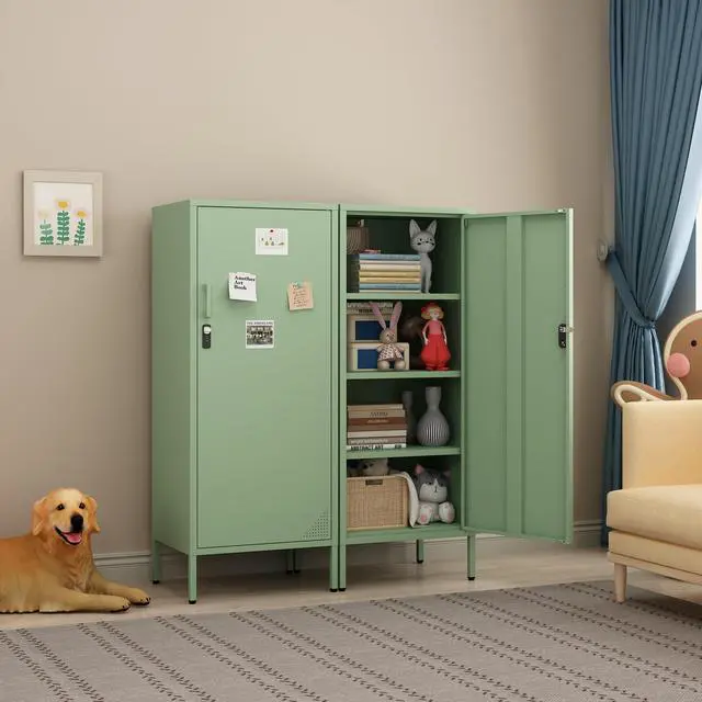 Alt view image 2 of 7 - Metal Locker Cabinet Lockable Bathroom Storage Cabinet Black 4 Tier Employee Lockers for Home, School, Office, Garage (Green, 19.69" D x 15.75" W x 49.21" H)