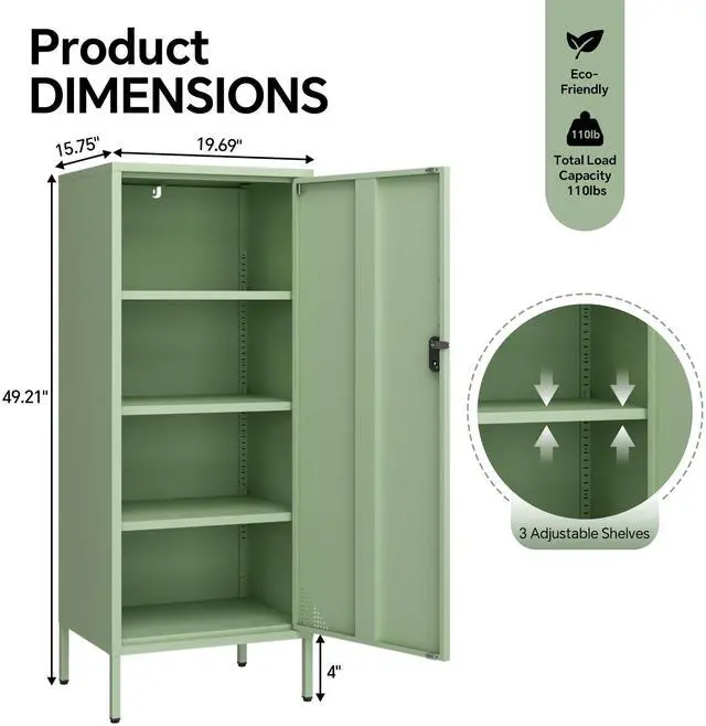 Alt view image 3 of 7 - Metal Locker Cabinet Lockable Bathroom Storage Cabinet Black 4 Tier Employee Lockers for Home, School, Office, Garage (Green, 19.69" D x 15.75" W x 49.21" H)