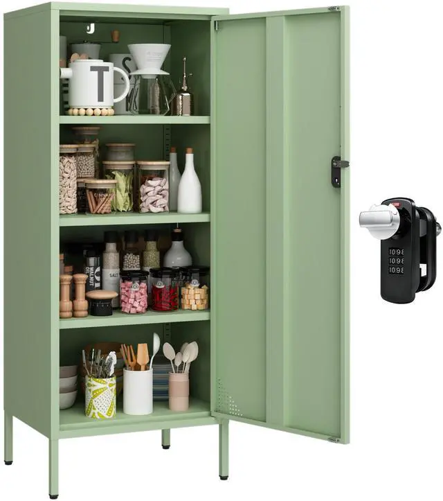 Main image of Metal Locker Cabinet Lockable Bathroom Storage Cabinet Black 4 Tier Employee Lockers for Home, School, Office, Garage (Green, 19.69" D x 15.75" W x 49.21" H)