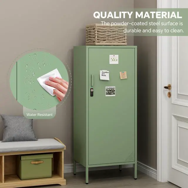 Alt view image 4 of 7 - Metal Locker Cabinet Lockable Bathroom Storage Cabinet Black 4 Tier Employee Lockers for Home, School, Office, Garage (Green, 19.69" D x 15.75" W x 49.21" H)