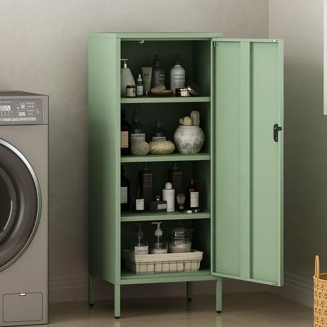 Alt view image 6 of 7 - Metal Locker Cabinet Lockable Bathroom Storage Cabinet Black 4 Tier Employee Lockers for Home, School, Office, Garage (Green, 19.69" D x 15.75" W x 49.21" H)
