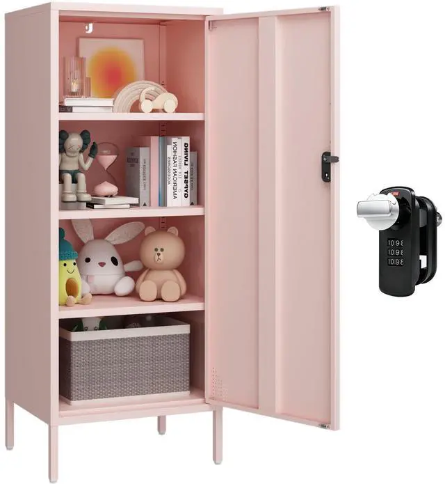 Main image of Metal Locker Cabinet Lockable Bathroom Storage Cabinet Black 4 Tier Employee Lockers for Home, School, Office, Garage (Pink, 19.69" D x 15.75" W x 49.21" H)