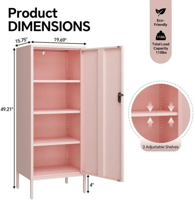 Alt view image 3 of 7 - Metal Locker Cabinet Lockable Bathroom Storage Cabinet Black 4 Tier Employee Lockers for Home, School, Office, Garage (Pink, 19.69" D x 15.75" W x 49.21" H)