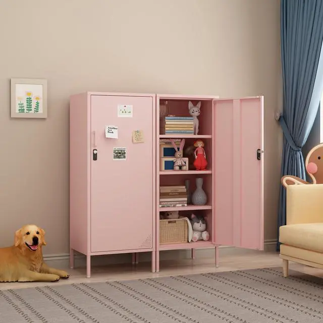 Alt view image 2 of 7 - Metal Locker Cabinet Lockable Bathroom Storage Cabinet Black 4 Tier Employee Lockers for Home, School, Office, Garage (Pink, 19.69" D x 15.75" W x 49.21" H)