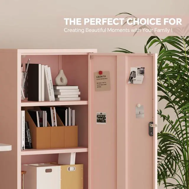 Alt view image 5 of 7 - Metal Locker Cabinet Lockable Bathroom Storage Cabinet Black 4 Tier Employee Lockers for Home, School, Office, Garage (Pink, 19.69" D x 15.75" W x 49.21" H)