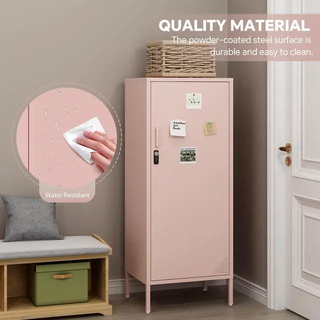 Alt view image 4 of 7 - Metal Locker Cabinet Lockable Bathroom Storage Cabinet Black 4 Tier Employee Lockers for Home, School, Office, Garage (Pink, 19.69" D x 15.75" W x 49.21" H)