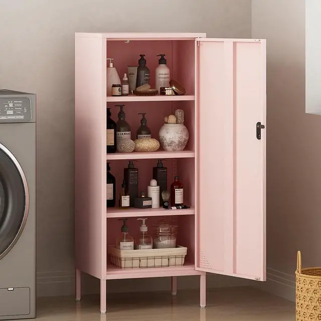 Alt view image 6 of 7 - Metal Locker Cabinet Lockable Bathroom Storage Cabinet Black 4 Tier Employee Lockers for Home, School, Office, Garage (Pink, 19.69" D x 15.75" W x 49.21" H)