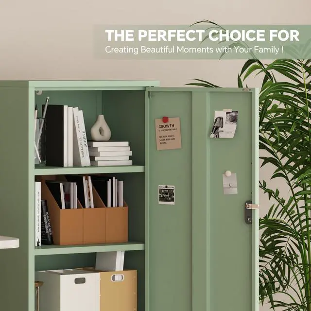 Alt view image 5 of 7 - Metal Locker Cabinet Lockable Bathroom Storage Cabinet Black 4 Tier Employee Lockers for Home, School, Office, Garage (Green, 19.69" D x 15.75" W x 49.21" H)