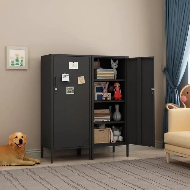 Alt view image 2 of 7 - Metal Locker Cabinet Lockable Storage Cabinet Black 4 Tier Employee Lockers for Home, School, Office, Garage, Bathroom H49.21'' (Black)