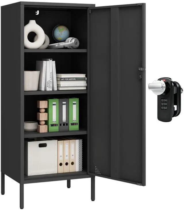 Main image of Metal Locker Cabinet Lockable Storage Cabinet Black 4 Tier Employee Lockers for Home, School, Office, Garage, Bathroom H49.21'' (Black)