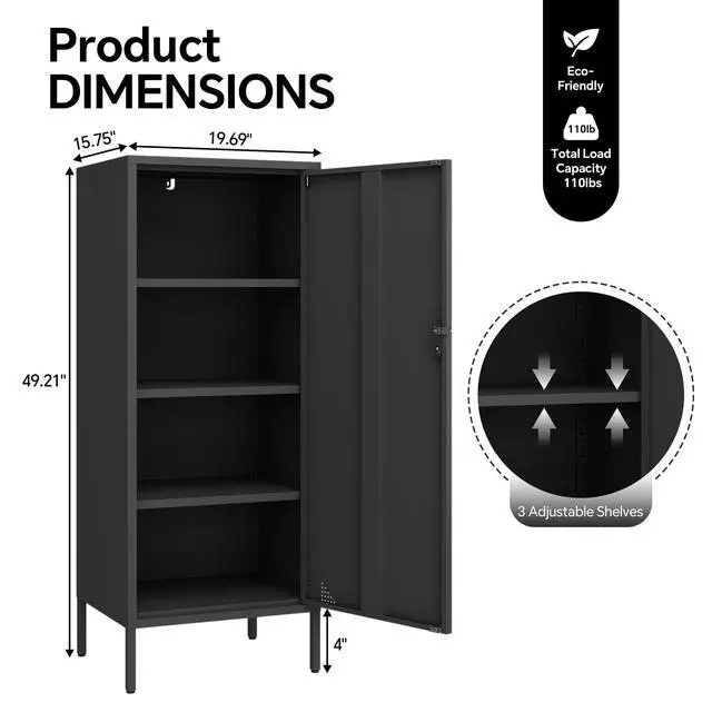 Alt view image 3 of 7 - Metal Locker Cabinet Lockable Storage Cabinet Black 4 Tier Employee Lockers for Home, School, Office, Garage, Bathroom H49.21'' (Black)