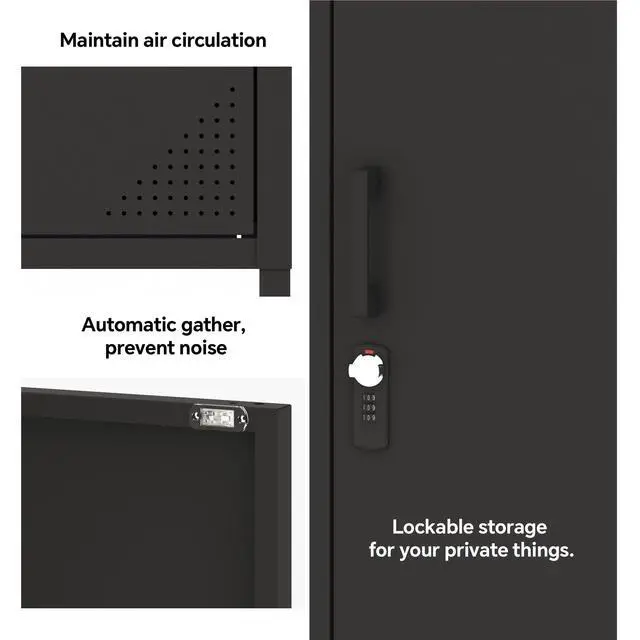 Alt view image 7 of 7 - Metal Locker Cabinet Lockable Storage Cabinet Black 4 Tier Employee Lockers for Home, School, Office, Garage, Bathroom H49.21'' (Black)
