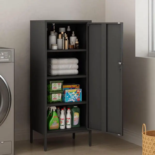 Alt view image 6 of 7 - Metal Locker Cabinet Lockable Storage Cabinet Black 4 Tier Employee Lockers for Home, School, Office, Garage, Bathroom H49.21'' (Black)