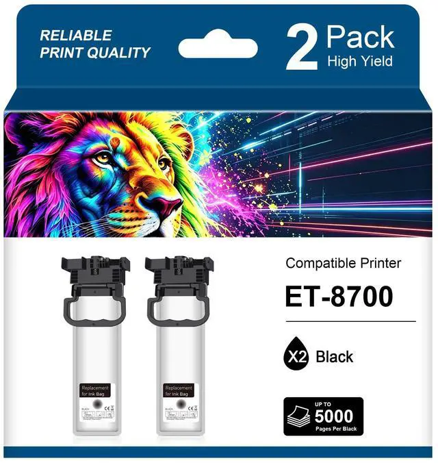 Main image of Remanufactured R02L Black Ink Cartridge R02L120 Black Ink Pack R02 Standard Capacity Compatible with Workforce Pro ET-8700 ET 8700 ET8700 (2 Pack)