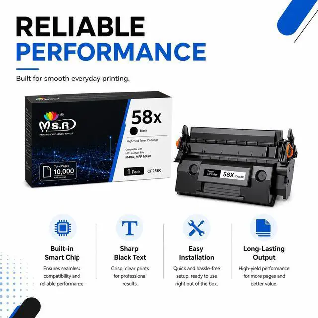 Alt view image 6 of 7 - 58X CF258X Toner Cartridge Black Replacement for HP 58X CF258X 58A CF258A High Yield Black Toner Cartridges Work With Laser Jet Pro M404dw M406dn M404dn M404n MFP M430f M428fdn Printer Toner (1 Black)