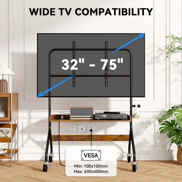 Alt view image 2 of 7 - Rolling TV Stand with Power Outlet for 32-75 Inch TV - V1