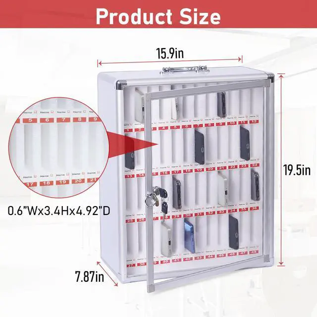 Alt view image 2 of 7 - 48 Slots Cell Phone Locker Aluminum Alloy Pocket Chart | Cell Phones Storage Cabinet Cell Phone Holder Classroom Wall Mounted Cell Phone Storage Box with Handle for Office Gym
