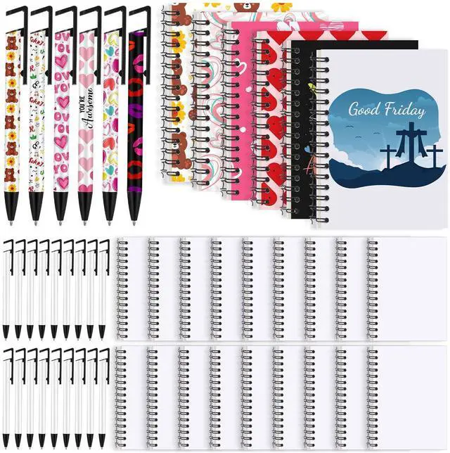 Main image of 48 Pcs Sublimation Notebook Pen Sets DIY, A6 | Back to School Spiral Notebooks Blank with Sublimation Pens Bulk for Office Writing Supplies Gifts