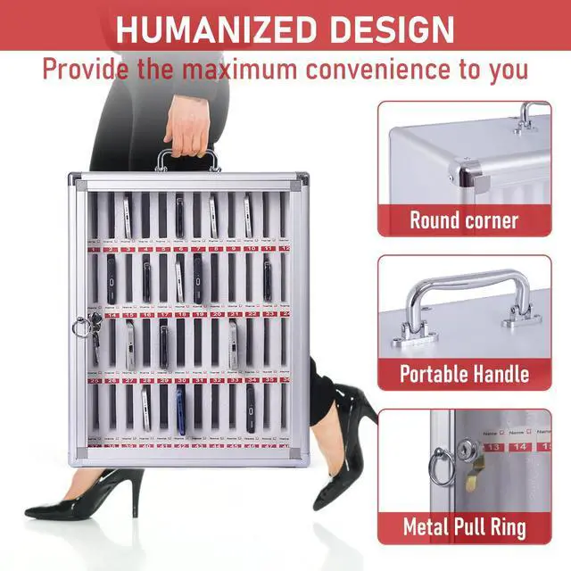 Alt view image 5 of 7 - 48 Slots Cell Phone Locker Aluminum Alloy Pocket Chart | Cell Phones Storage Cabinet Cell Phone Holder Classroom Wall Mounted Cell Phone Storage Box with Handle for Office Gym