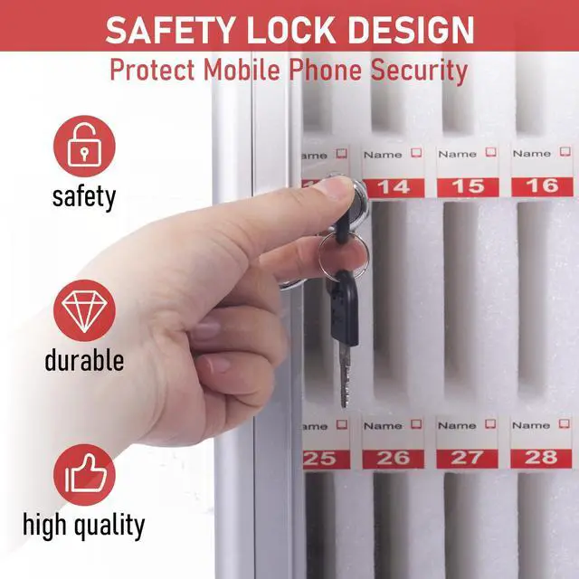 Alt view image 4 of 7 - 48 Slots Cell Phone Locker Aluminum Alloy Pocket Chart | Cell Phones Storage Cabinet Cell Phone Holder Classroom Wall Mounted Cell Phone Storage Box with Handle for Office Gym